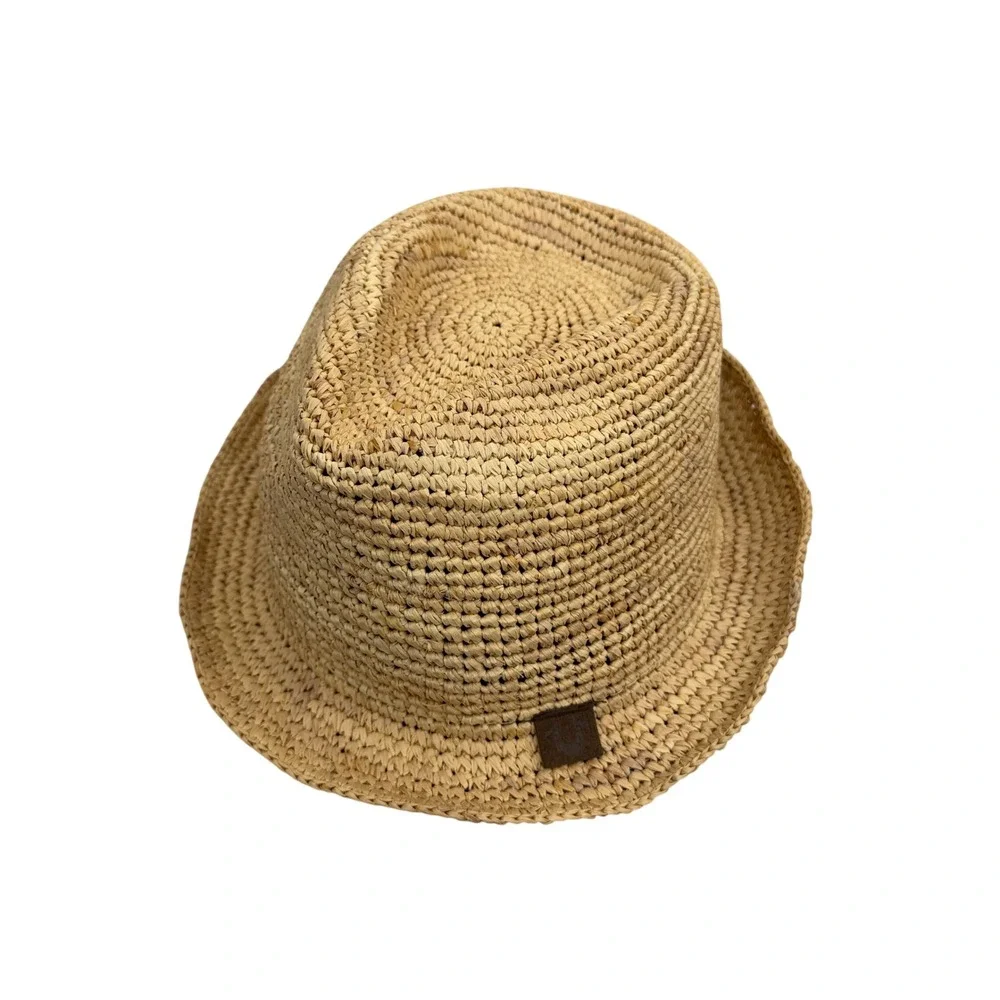True Religion Fedora Unisex S/M Tan Woven Straw Sun Hat Summer Beach Casual